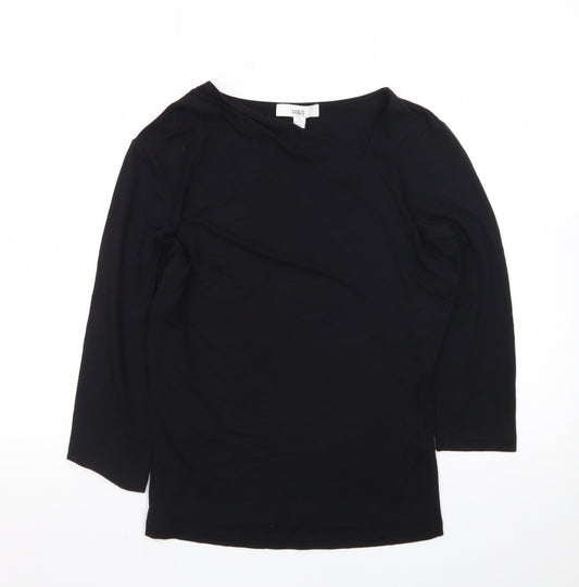Marks and Spencer Women’s Black Size 12 Boat Neck 3/4 Sleeve Cotton Top