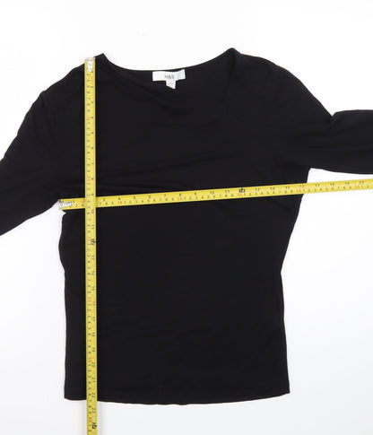 Marks and Spencer Women’s Black Size 12 Boat Neck 3/4 Sleeve Cotton Top