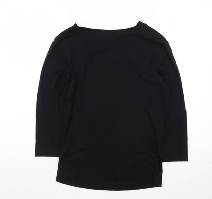 Marks and Spencer Women’s Black Size 12 Boat Neck 3/4 Sleeve Cotton Top
