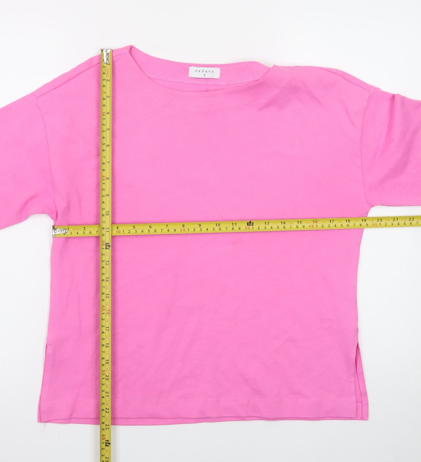 Papaya Women's Pink Long Sleeve Cotton Boat Neck T-Shirt Size S