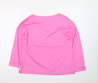 Papaya Women's Pink Long Sleeve Cotton Boat Neck T-Shirt Size S