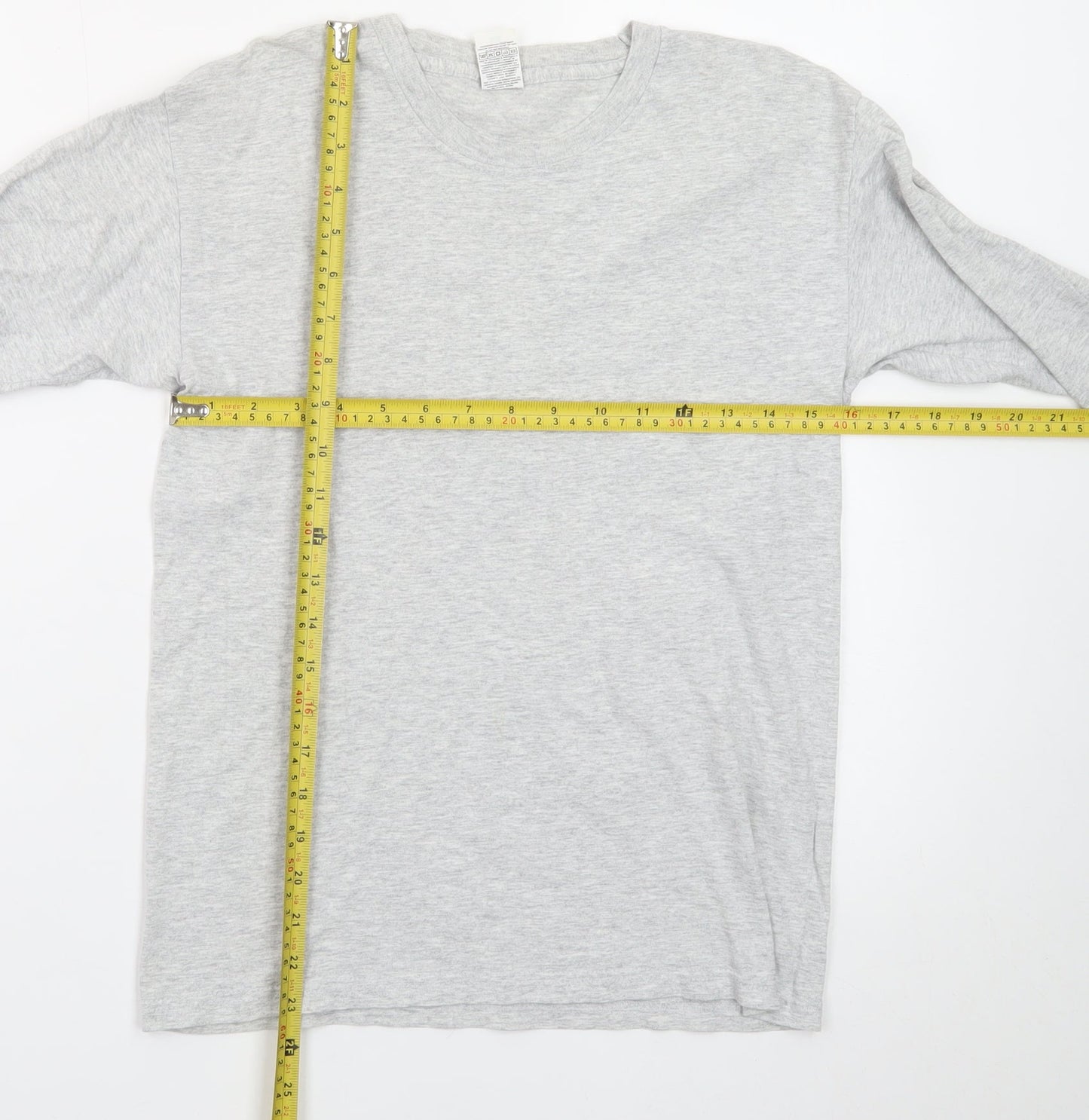 Fruit of the Loom Men's Grey Long Sleeve Crew Neck Cotton T-Shirt Size S