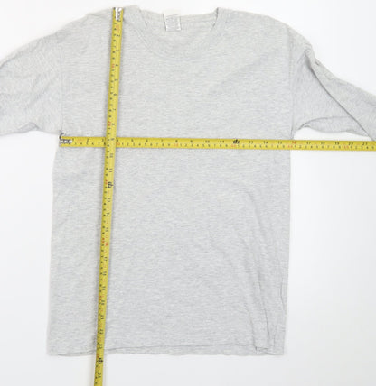 Fruit of the Loom Men's Grey Long Sleeve Crew Neck Cotton T-Shirt Size S