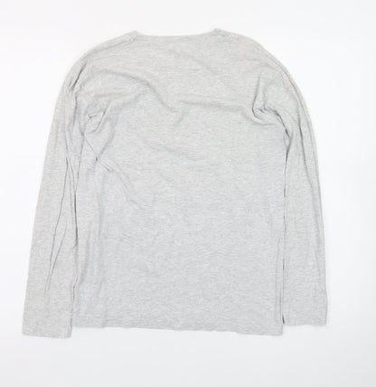 Fruit of the Loom Men's Grey Long Sleeve Crew Neck Cotton T-Shirt Size S