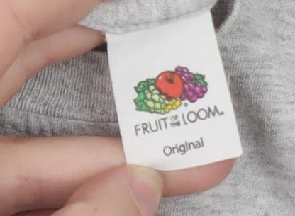 Fruit of the Loom Men's Grey Long Sleeve Crew Neck Cotton T-Shirt Size S