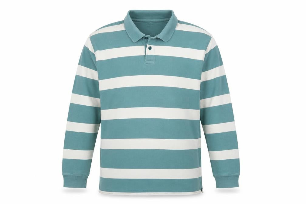 Guise Men's Blue Striped Long Sleeve Polo Shirt XL Cotton