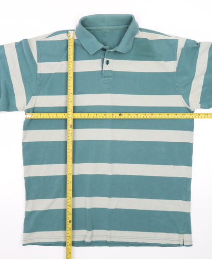Guise Men's Blue Striped Long Sleeve Polo Shirt XL Cotton