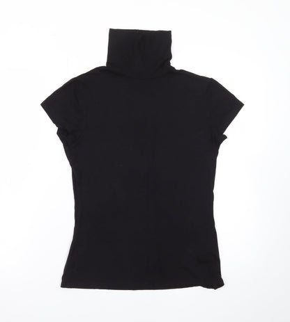 H&M Women Black Roll Neck Short Sleeve Stretch T-Shirt Size 12