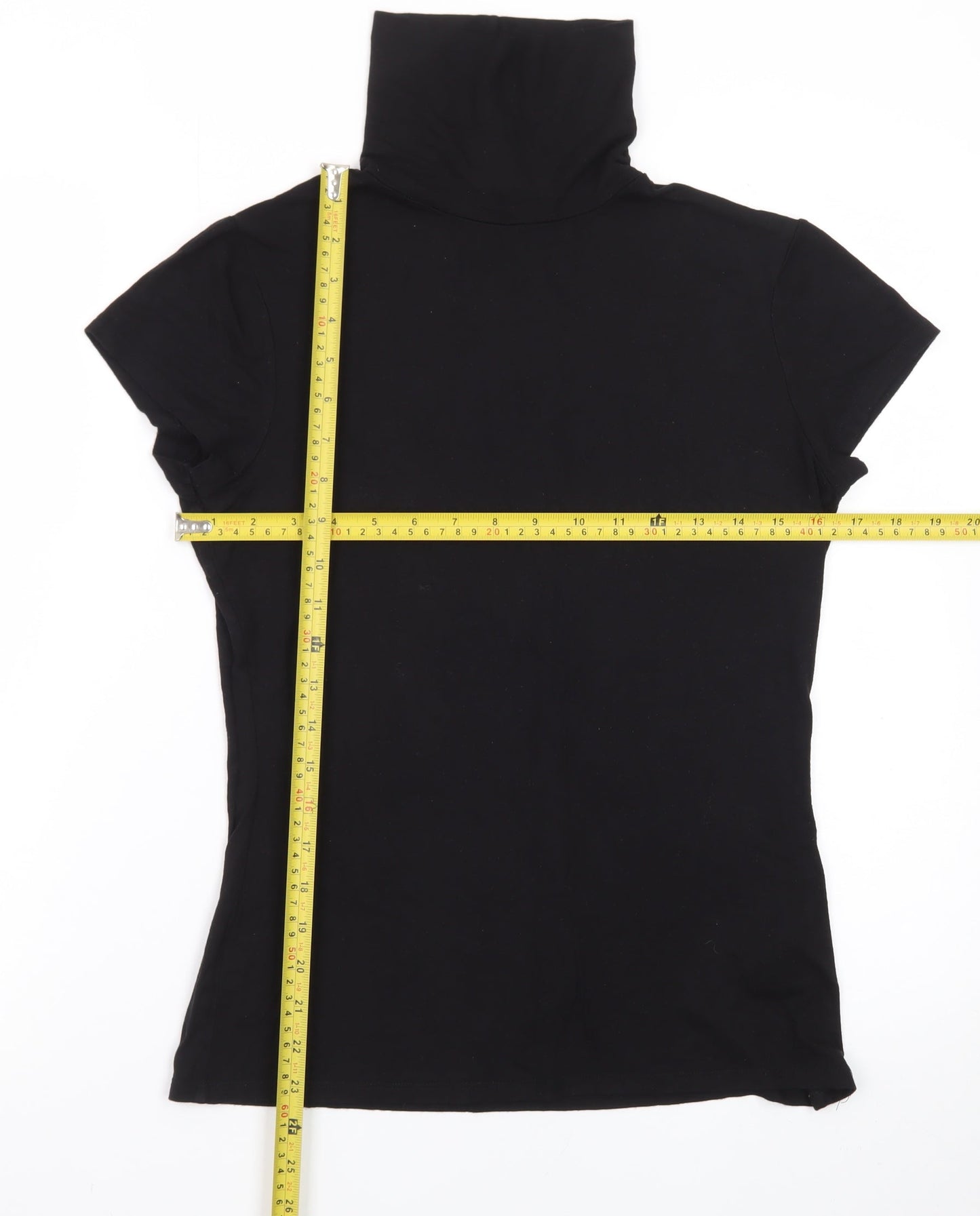 H&M Women Black Roll Neck Short Sleeve Stretch T-Shirt Size 12