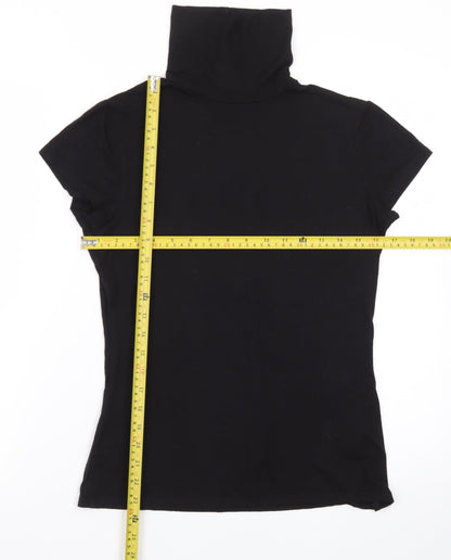 H&M Women Black Roll Neck Short Sleeve Stretch T-Shirt Size 12