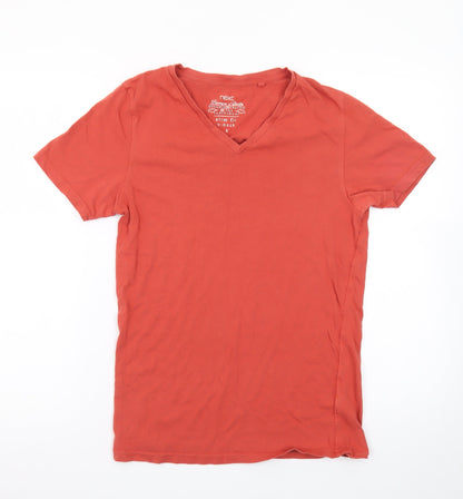 Next Men's Red Slim Fit V-Neck Short Sleeve Cotton T-Shirt Size S