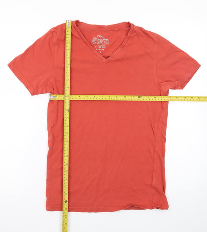 Next Men's Red Slim Fit V-Neck Short Sleeve Cotton T-Shirt Size S