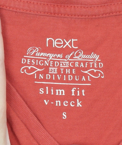 Next Men's Red Slim Fit V-Neck Short Sleeve Cotton T-Shirt Size S
