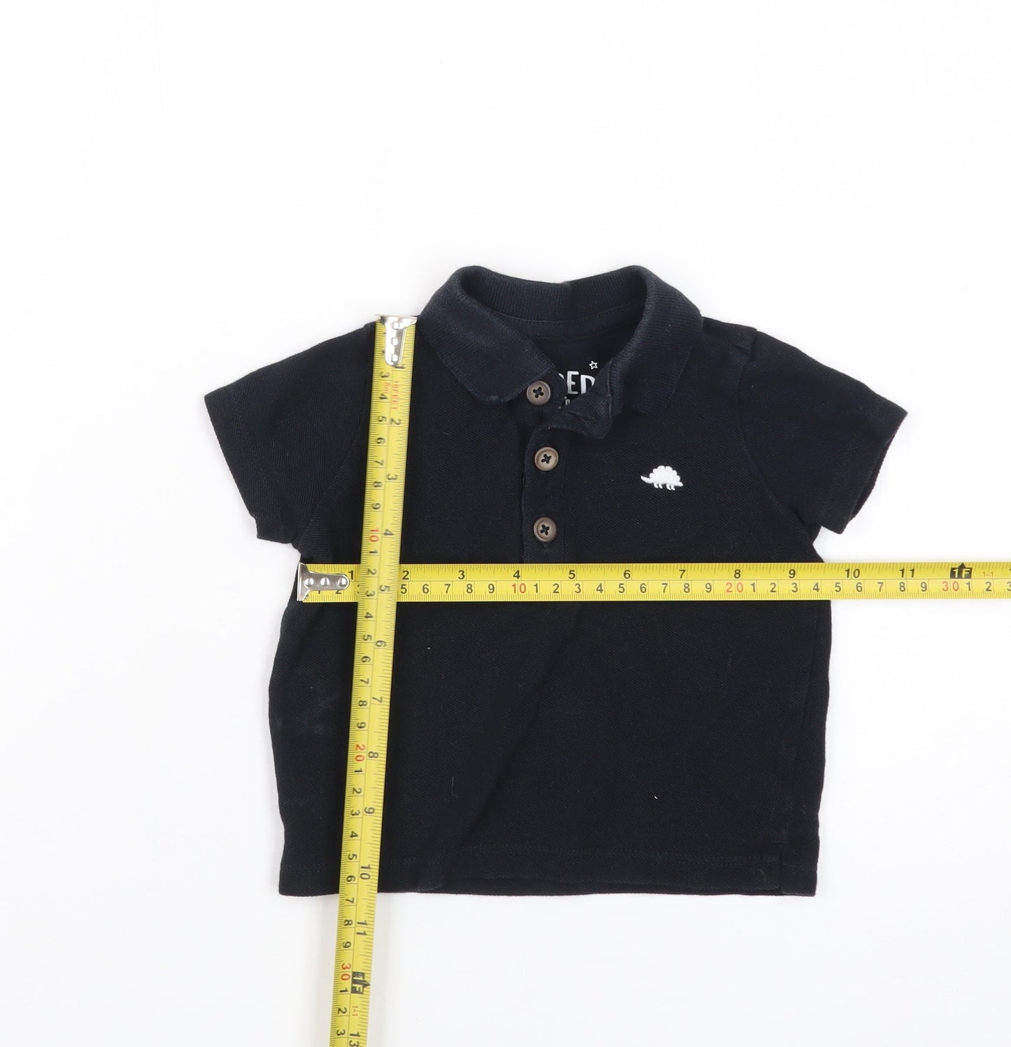 Fred & Flo Unisex Baby Black Polo Shirt 3-6 Months Cotton Dinosaur