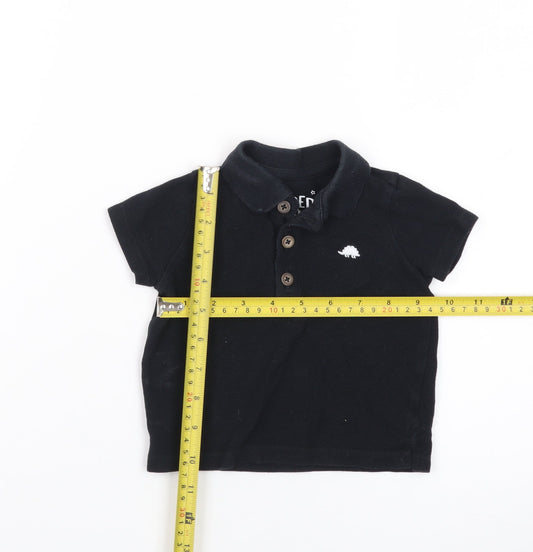 Fred & Flo Unisex Baby Black Polo Shirt 3-6 Months Cotton Dinosaur