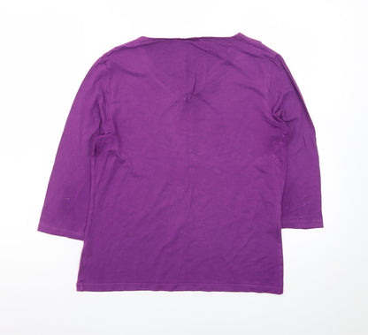 House of Fraser Women’s Purple Viscose V-Neck 3/4 Sleeve T-Shirt Size M