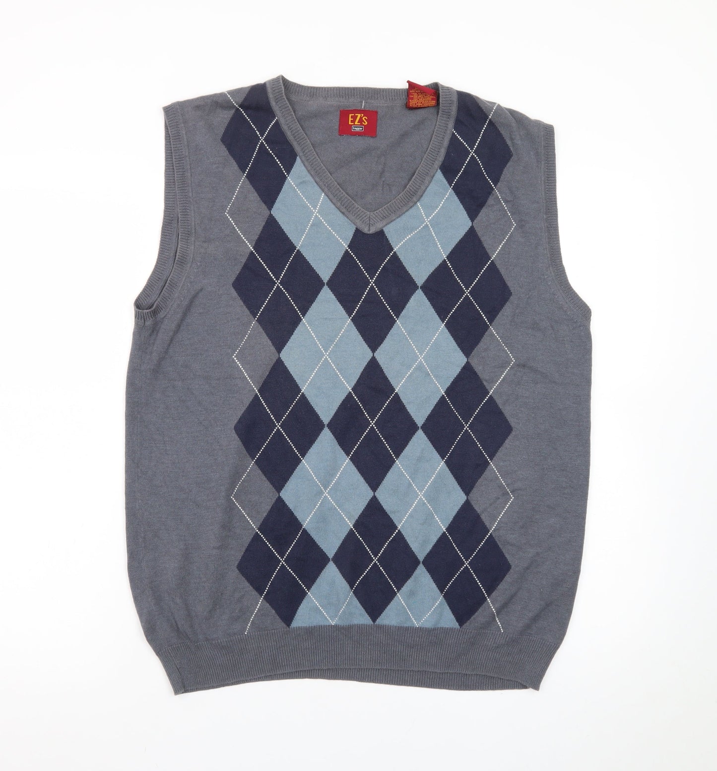EZ's by Haggar Men's Grey Argyle Knit Sleeveless Vest Jumper M