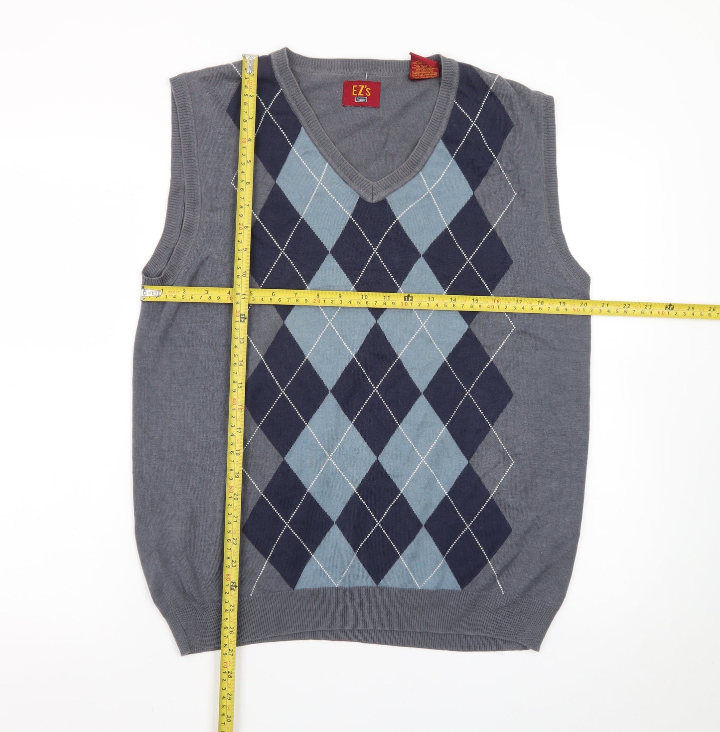 EZ's by Haggar Men's Grey Argyle Knit Sleeveless Vest Jumper M