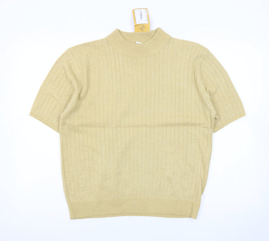 Sag Harbor Women's Gold Knit Mock Neck Short Sleeve Blouse Size L