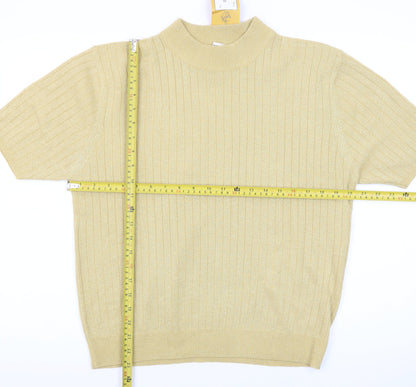 Sag Harbor Women's Gold Knit Mock Neck Short Sleeve Blouse Size L