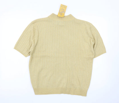 Sag Harbor Women's Gold Knit Mock Neck Short Sleeve Blouse Size L