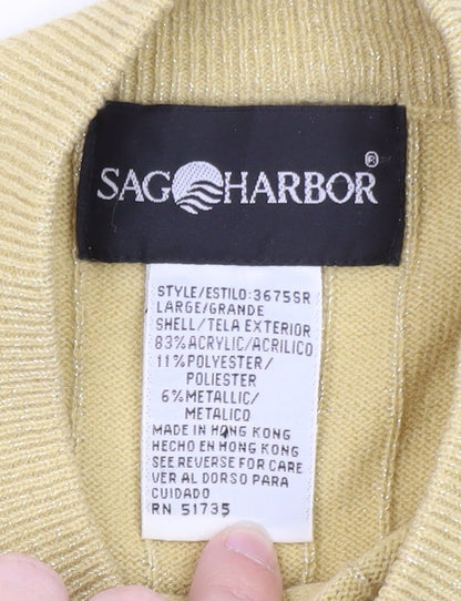 Sag Harbor Women's Gold Knit Mock Neck Short Sleeve Blouse Size L