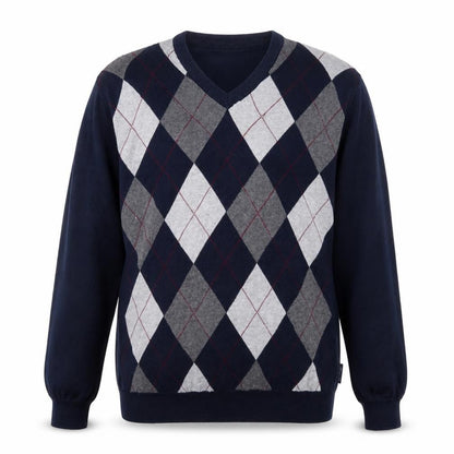 Chaps Men's Blue Argyle V-Neck Cotton Jumper Size M