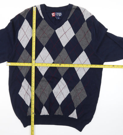 Chaps Men's Blue Argyle V-Neck Cotton Jumper Size M