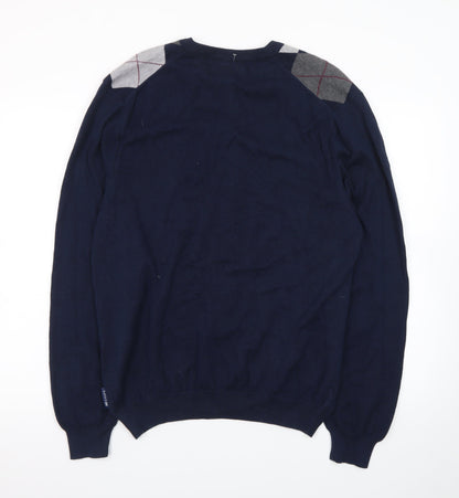 Chaps Men's Blue Argyle V-Neck Cotton Jumper Size M