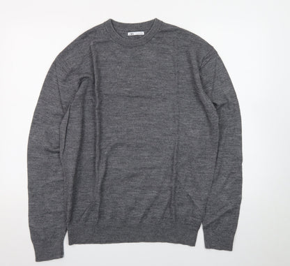 Zara Men's Grey Wool Crew Neck Pullover Jumper XL