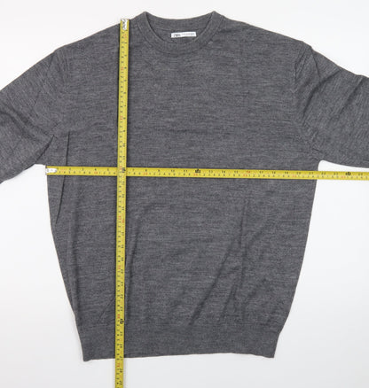 Zara Men's Grey Wool Crew Neck Pullover Jumper XL
