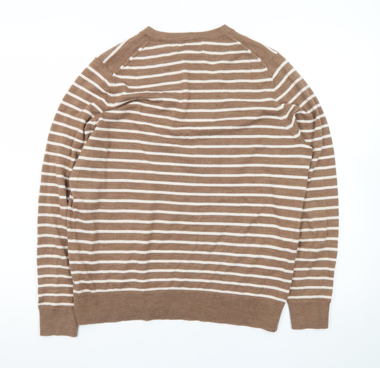 Marks and Spencer Women's Brown Striped Merino Wool Jumper Size 16