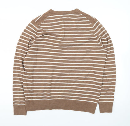 Marks and Spencer Women's Brown Striped Merino Wool Jumper Size 16