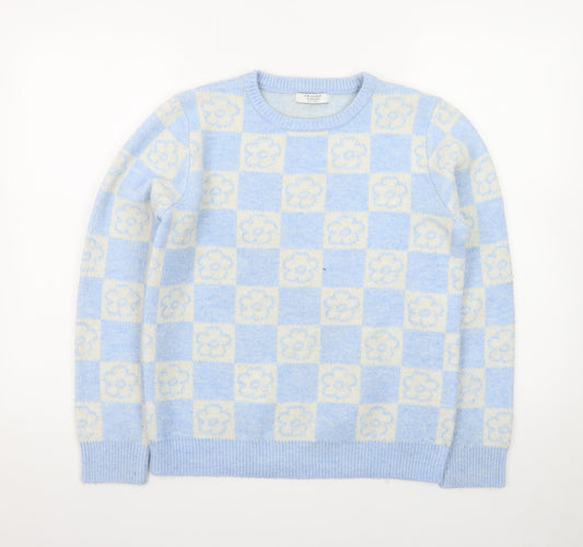 Primark Teens Blue Check Flower Knit Jumper XS Pullover