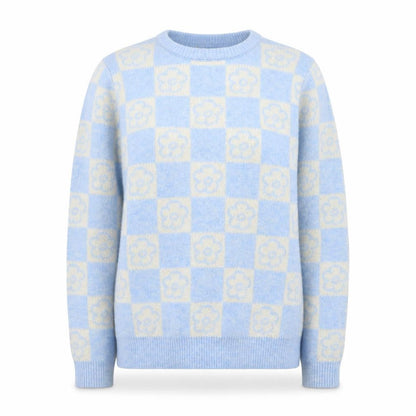 Primark Teens Blue Check Flower Knit Jumper XS Pullover