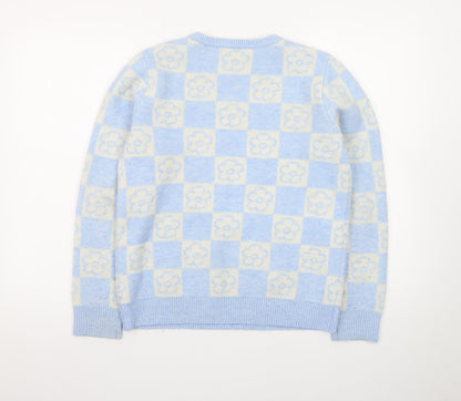 Primark Teens Blue Check Flower Knit Jumper XS Pullover