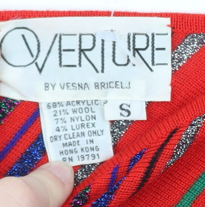 Overture Women Red Multicoloured Striped V-Neck Pullover Jumper S
