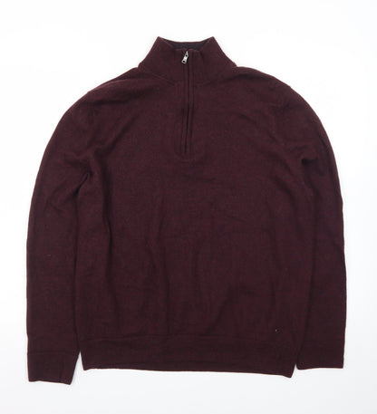 Express Men’s Red Wool Half Zip Jumper XL High Neck