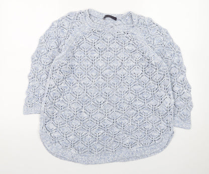 Marks and Spencer Women Blue Open-Knit 3/4 Sleeve Jumper Size 14