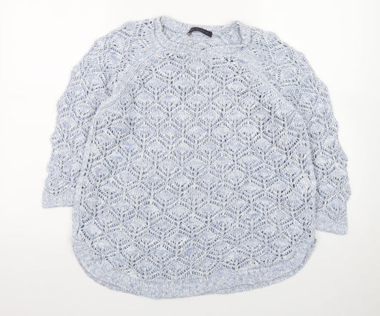 Marks and Spencer Women Blue Open-Knit 3/4 Sleeve Jumper Size 14