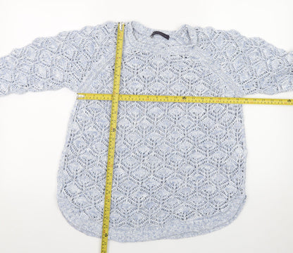 Marks and Spencer Women Blue Open-Knit 3/4 Sleeve Jumper Size 14