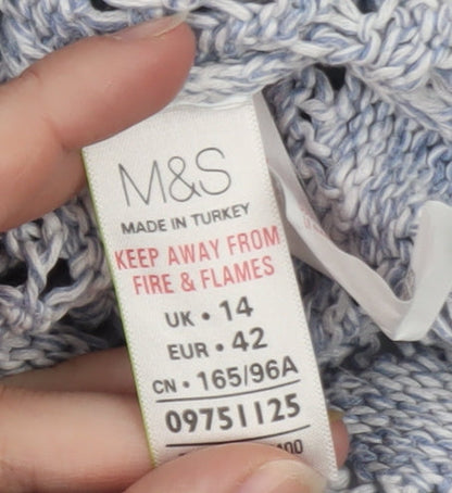 Marks and Spencer Women Blue Open-Knit 3/4 Sleeve Jumper Size 14