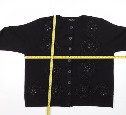 Bm Women Black Beaded Button Cardigan L Long Sleeve Classic