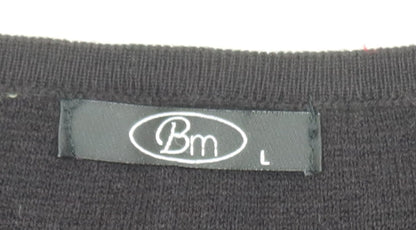 Bm Women Black Beaded Button Cardigan L Long Sleeve Classic