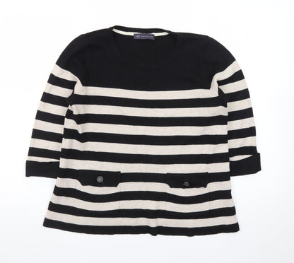 Marks and Spencer Women Black Beige Striped Jumper UK 14 3/4 Sleeve
