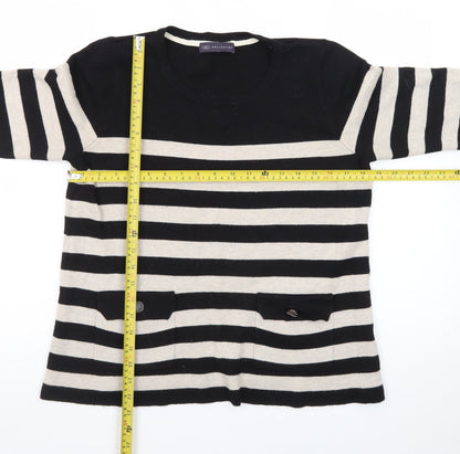 Marks and Spencer Women Black Beige Striped Jumper UK 14 3/4 Sleeve
