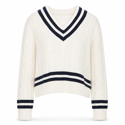 Primark Womens Ivory V-Neck Cable-Knit Jumper XS