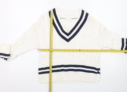 Primark Womens Ivory V-Neck Cable-Knit Jumper XS