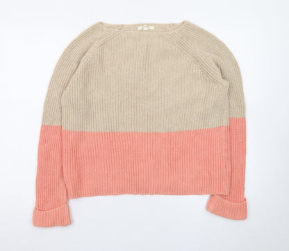 White Stuff Women’s Beige Pink Colour Block Knitted Jumper UK 12