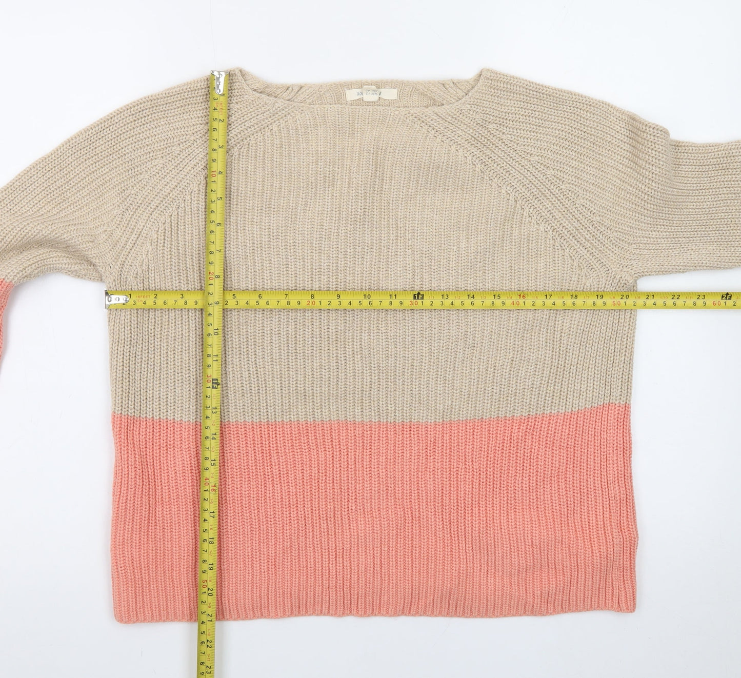 White Stuff Women’s Beige Pink Colour Block Knitted Jumper UK 12